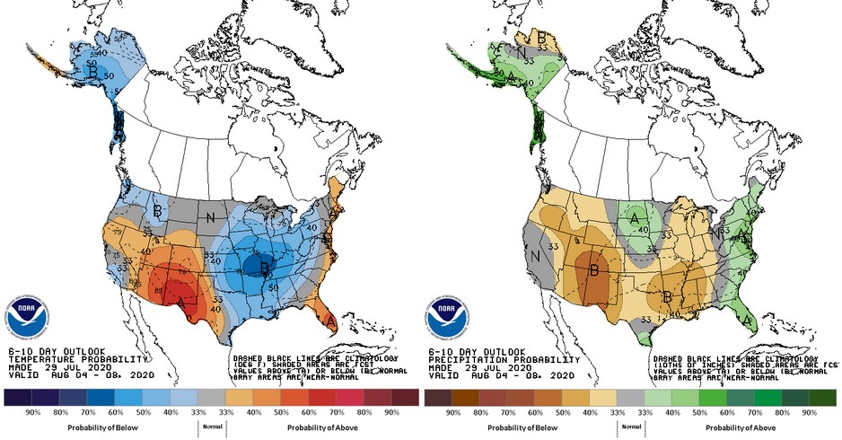 The 6-10 day outlook for temperature and precipitation
